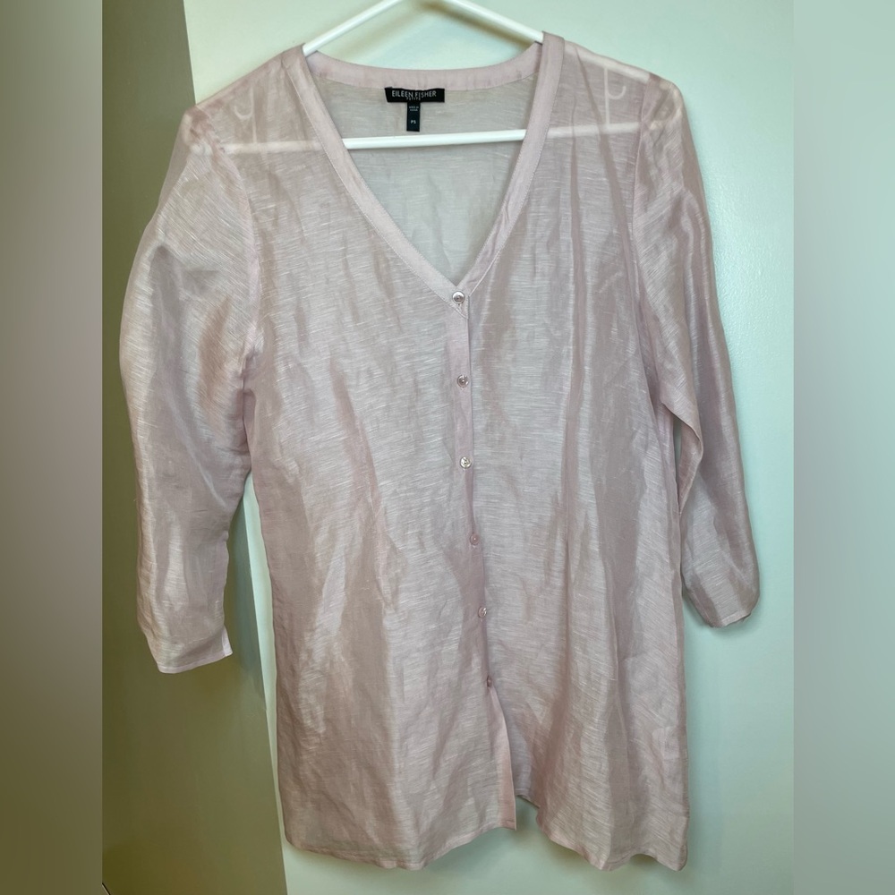 Eileen Fisher * Linen - Silk Blend Button Down Blouse, Pink Women’s Petite Small